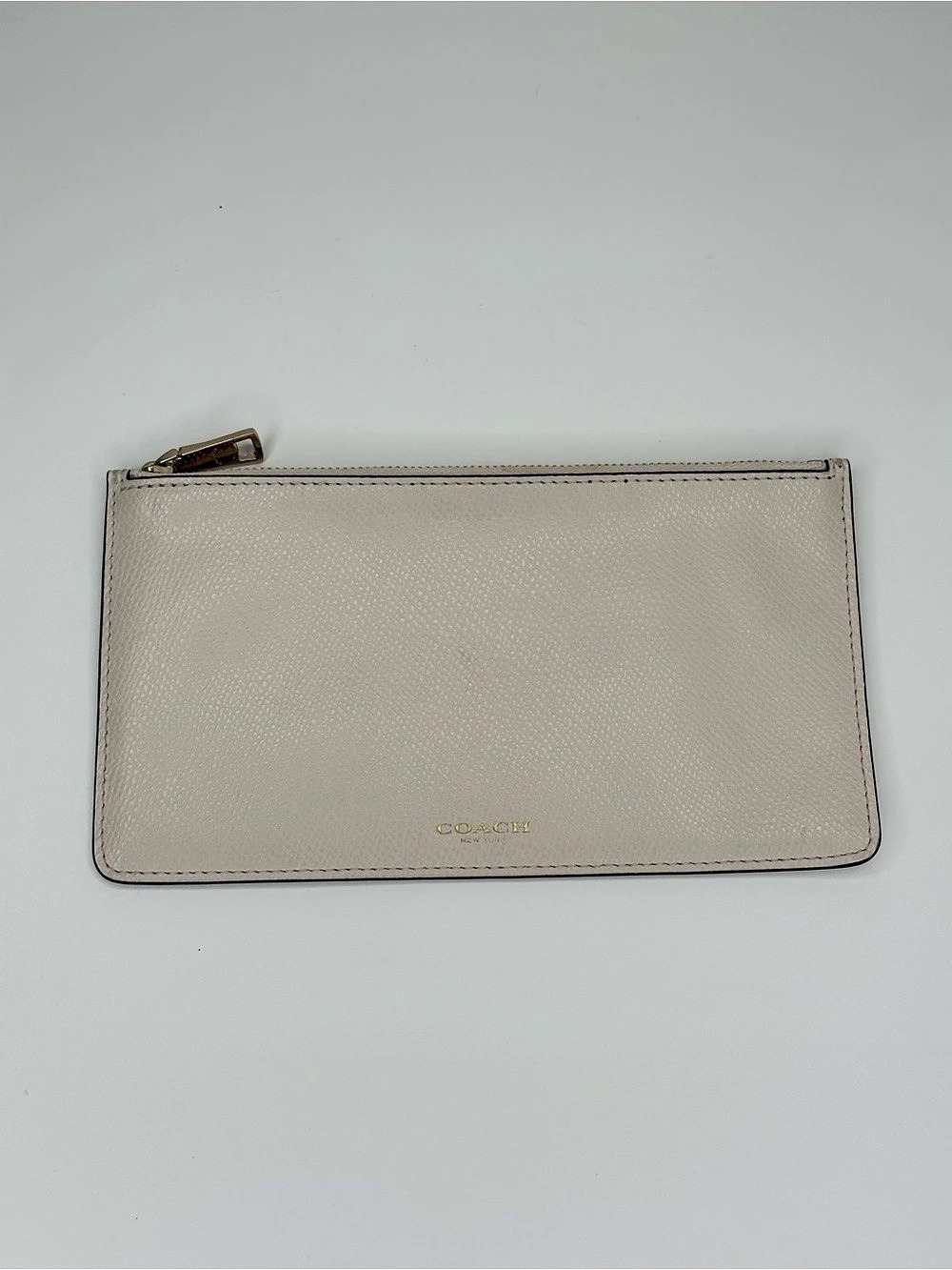 Coach White Crossgrain Leather Slim Zip Pouch Wallet Card Holder